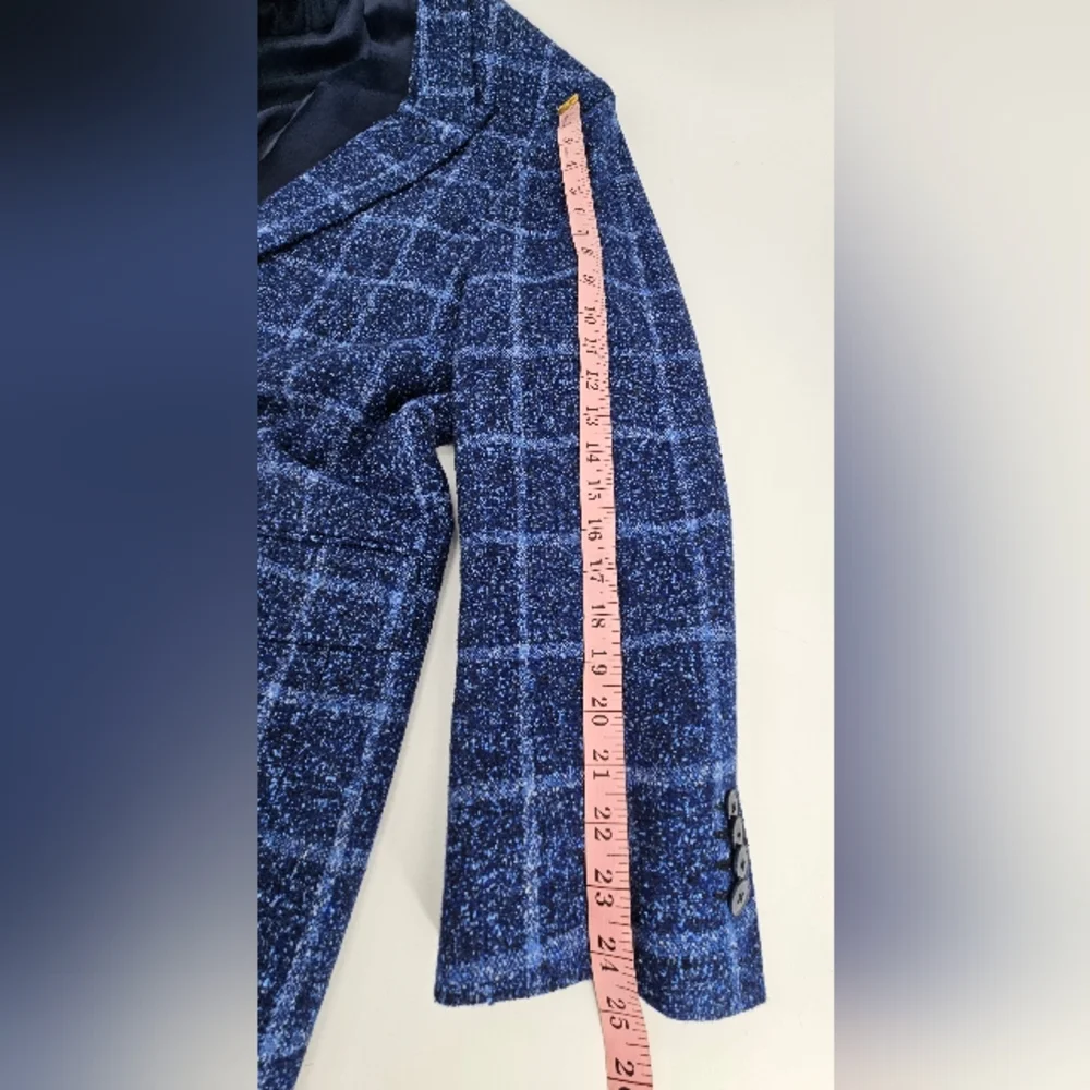 Elevee Suit Jacket Blazer Coat 44L BLUE WINDOWPANE Plaid Bespoke Custom - Picture 7 of 10